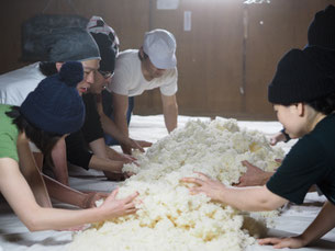 実際の酒造り体験の一場面。ここでは麹をつくる「製麹（せいぎく）