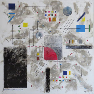 Bunker sidéral - 100x100 cm - peinture acrylique et mixte
