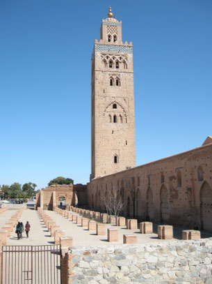 The Koutoubia mosque is the largest mosque in Marrakesh. The height of the minaret is 77 m and the spire is 8 m high