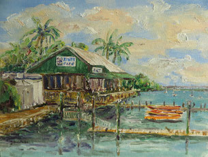 River Cafe Kayaks, 9x12, Oil, $ 300