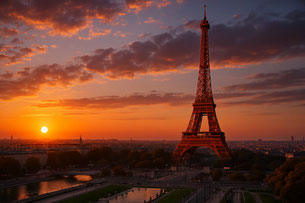 Coucher de soleil sur Paris et la Tour Eiffel