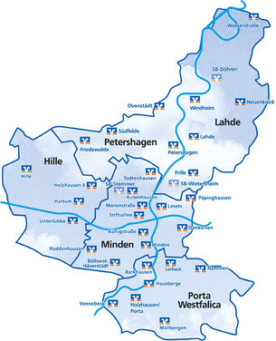 Die 30 Geschäftsstellen der Volksbank Mindener Land eG