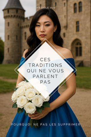 Illustration de l'article de blog "ces traditions qui ne vous parlent pas" montrant un une mariée portant une robe de mariée de de couleur, article de blog par My Daydream Wedding, wedding planner et designer