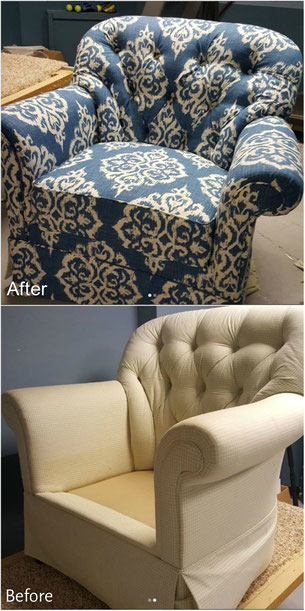 Reupholstered Chair Before and After