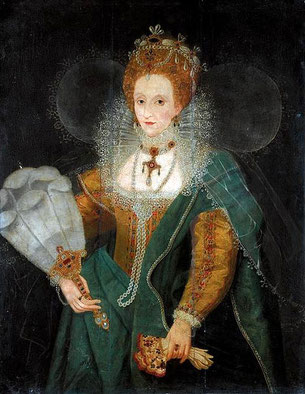 Elizabeth I in den späten 1590er Jahren (CC BY-NC-SA 2.0, flickr, picture by Lisby) Mode Tudor Elisabethianisch