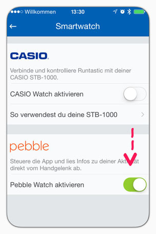 Connecting the Pebble smartwatch with Runtastic: www.sportspunk.de