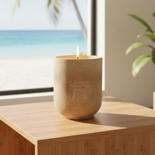 DaoZen - Vent des îles – Bougie parfumée aux notes florales et solaires, pot effet pierre sable chamarré. Une invitation à l’évasion.