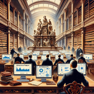 A depiction of the Austrian National Library with AI technology being used to identify provenance features within their collection. 