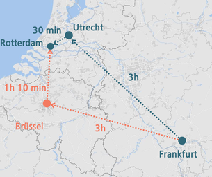 Zug von Frankfurt nach Rotterdam - Karte von mapz.com