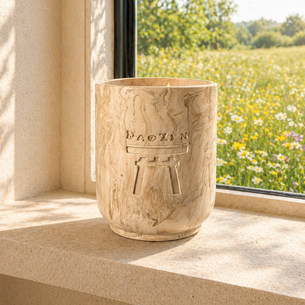 DaoZen - Bougie parfumée lavande, fabriquée artisanalement en Belgique. Pot violet dégradé en Jesmonite, parfum doux et apaisant.