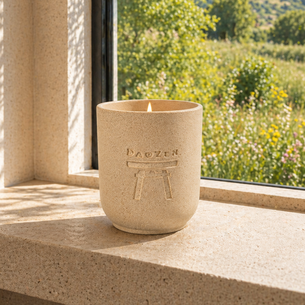 DaoZen - Bougie parfumée lavande, fabriquée artisanalement en Belgique. Pot violet dégradé en Jesmonite, parfum doux et apaisant.