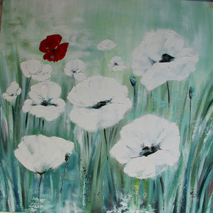 Les coquelicots blancs - huile - Joelle Poret