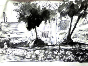 schritt 2, platz in altafzeichnung mit schwarzer aquarellfarbe ausgemalt, altafulla, 