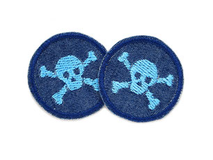 Jeans patch Totenkopf skull mini hellblau Bügelflicken