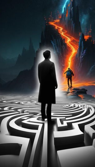 Ein Tagtraum. Ein Mann will im Traum den Vulkan besteigen. Fantasie. Fantasy.