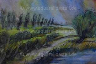 Landschaft mit Weiden_ Aquarell/Kohle (36 x 48 cm)