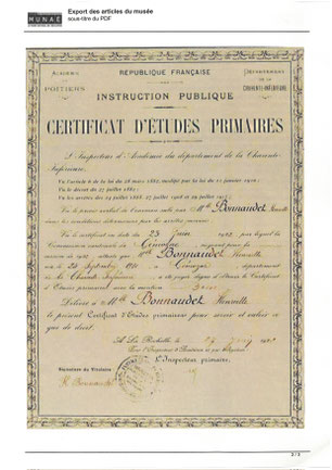 Certificat d'études primaires délivré le 27 juin 1922 à La Rochelle, à l'issue de l'examen en date du 23 juin 1922 - Photo Gallica - Musée national de l'Education (MUNAE)
