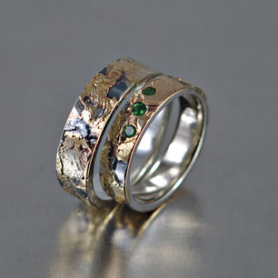 Eheringe, Trauringe, Goldschmiede Backhaus, Schmuck, Handarbeit, Unikat, Einzelstück, John-Michael Mendizza, Ring, Silber 925, geschwärzt, Sterling-Silver, Rotgold 585, Tsavolith