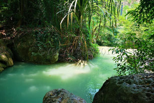 Un point d'eau vert bleu dans le parc d'Erawan en Thaïlande