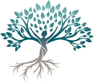 Logo Baum/Frau mit Wurzeln, Stamm, Baumkrone und Blätter