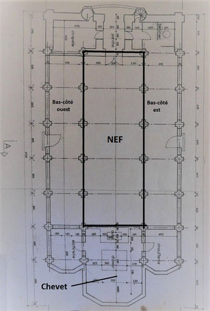 Plan de l'église gothique de Plaisance du Gers