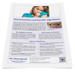 Merkblatt von Ihrem Zahnarzt: Wie Sie Ihrem Kind das Daumenlutschen und Schnullern sanft abgewöhnen. (© Doc S)