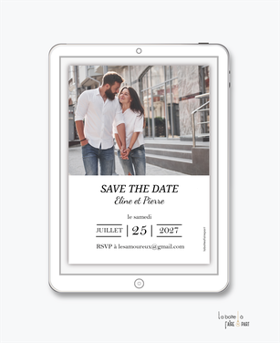 Save the date mariage numérique-Save the date mariage digital-Save the date numérique-pdf numérique-Save the date mariage electronique -Save the date à envoyer par mms-par mail-réseaux sociaux-whatsapp-facebook-messenger-Photo-chic-moderne-