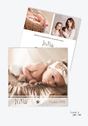 faire part naissance fille douce innocence- format carré- photos-3 photo-etoile-kaki-chic-elegant