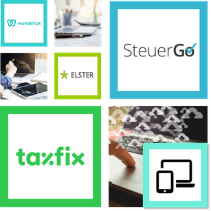 Logos of different tax filing apps and tax for which Tax•visor can give support.