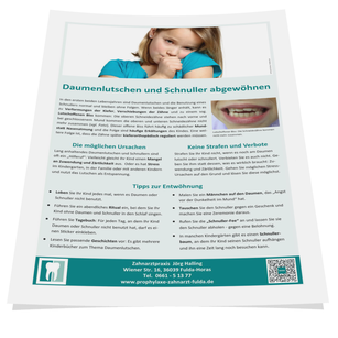 Merkblatt von Ihrem Zahnarzt: Wie Sie Ihrem Kind das Daumenlutschen und Schnullern sanft abgewöhnen. (© Doc S)
