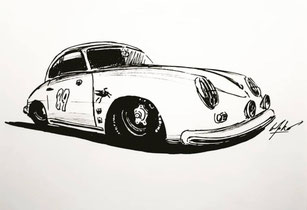 Mike Vandenhende artiste peintre designer porsche, 911, carrera, draw, sketch, black, white, smoking dandy, art, fine art, spyder, outlaw, rwb, speedster, targa, 