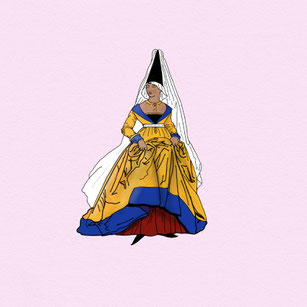 Illustration of lady wearing hennin and Houppelande © Epochs of Fashion
