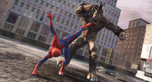 Spidey luchando contra Rino en una gran batalla