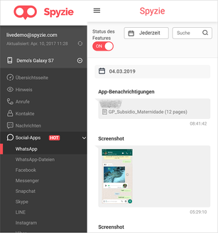 Spyzie App Übersicht