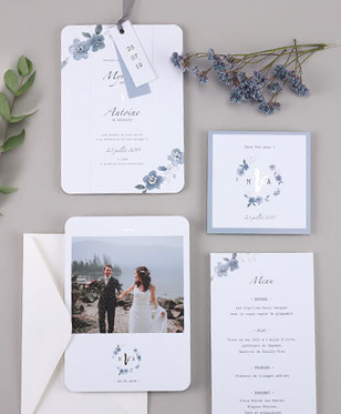 Faire-part - Collection Fleur Gris - Maison June
