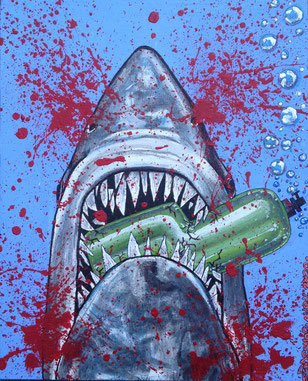 Requiem pour un requin. (hommage à Steven Spielberg). 40x50. Avril 2020.