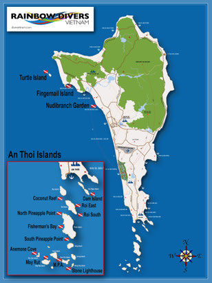 Rainbow Divers Vietnam PADI Scuba Diving Center | Phu Quoc Island Map and Scuba Diving Sites