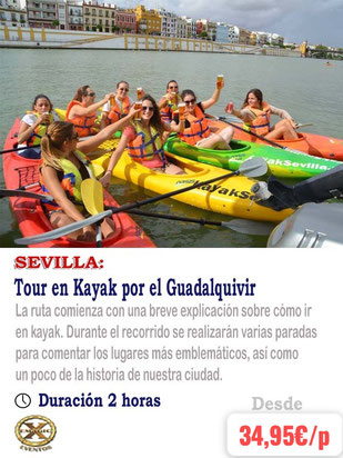 celebración realizando una ruta en kayak por sevilla