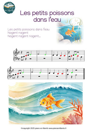 partition pour piano, les petits poissons dans l'eau