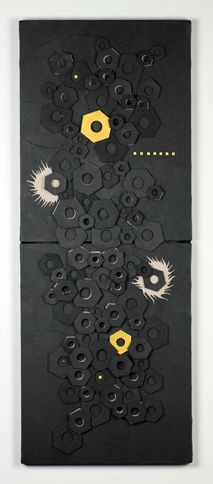 JAPANESE SHORT POEM - HAIKU 1-2     318mm*820mm(318mm*410mm each)  F6*2  acrylic on canvas, wood   2014