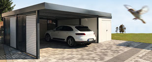 Carport mit seitlichem Anbau für Fahrräder