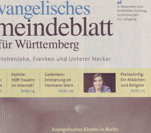 Evangelisches Gemeindeblatt für Württemberg 46 / 2012, Titelseite