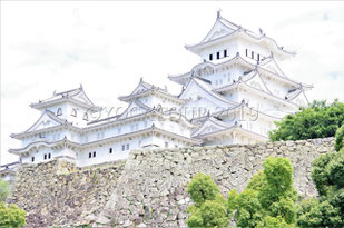 Vue de profil du Château blanc de Himeji au Japon
