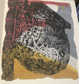 Ladislas Kijno, composition abstraite, technique mixte sur papier froissé, expose à la galerie agnes thiebault