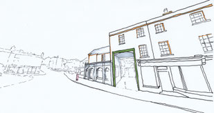 Sketch of the existing property on Hawley Street by Heidi Mergl Architect