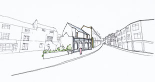 Sketch of the existing property looking south by Heidi Mergl Architect
