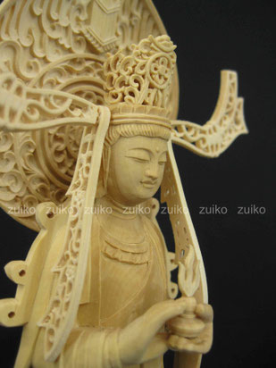 龍神観音　桧　丸台座　割寸５寸4