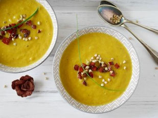 Karotten-Lauch-Suppe / Cabanossicroûtons / Buchweizen