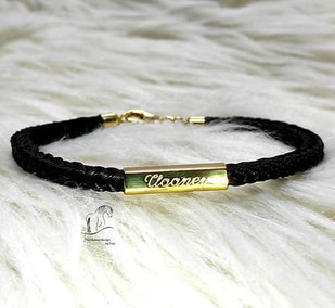 Pferdehaarschmuck-Armband-Modell G02- eckig geflochten mit Hülse und Gravur-Gold Vergoldet