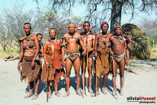 A group of San/Bushman at Makgadikgadi Pan, Botswana, Africa.